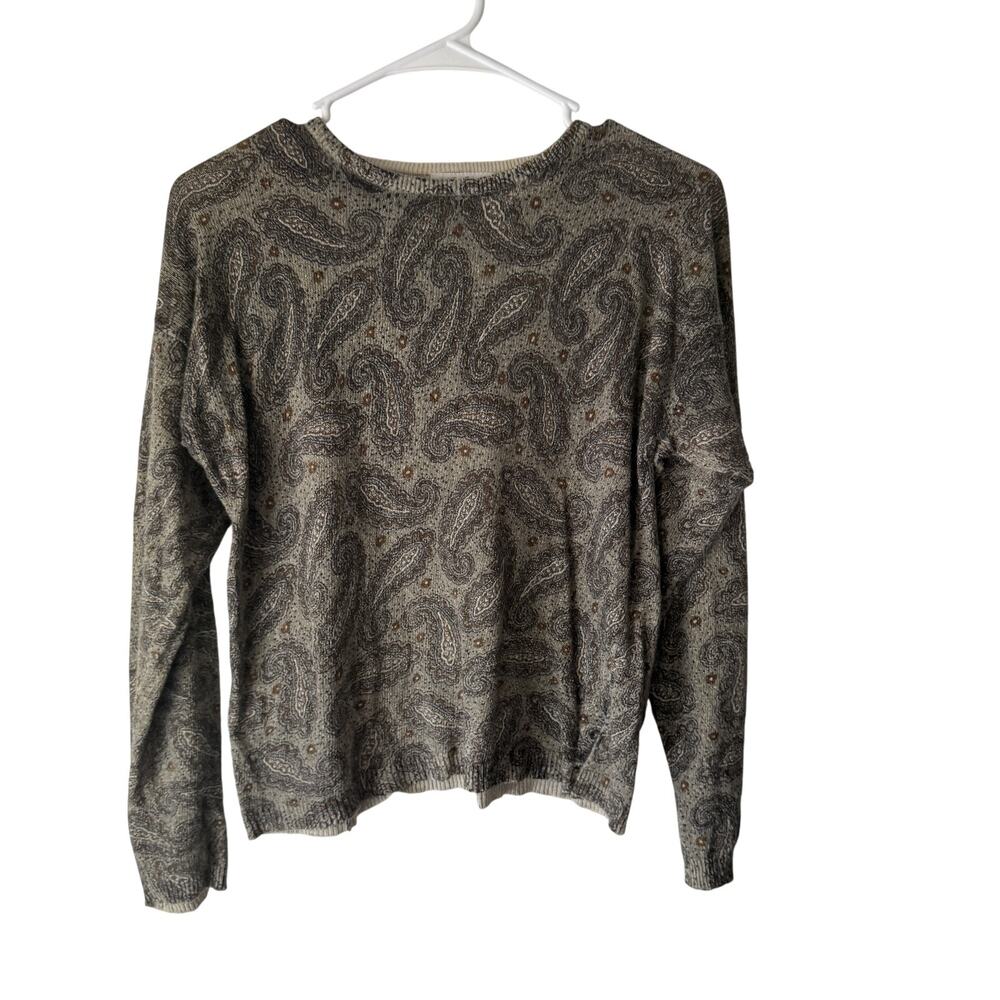 Anthropologie Sweater Vintage Small Beige Brown Paisley Silk Angora Sweater